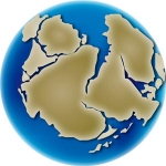Colour image of globe showing changing position of continents 488 million years ago