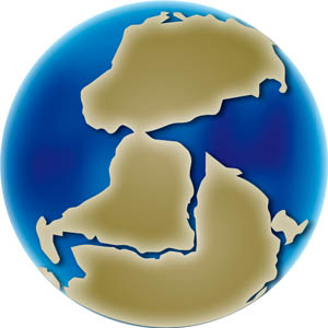Image couleur du globe montrant le déplacement des continents 360 millions d'années