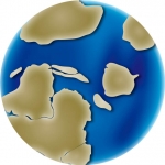 Colour image of globe showing changing position of continents 475 million years ago
